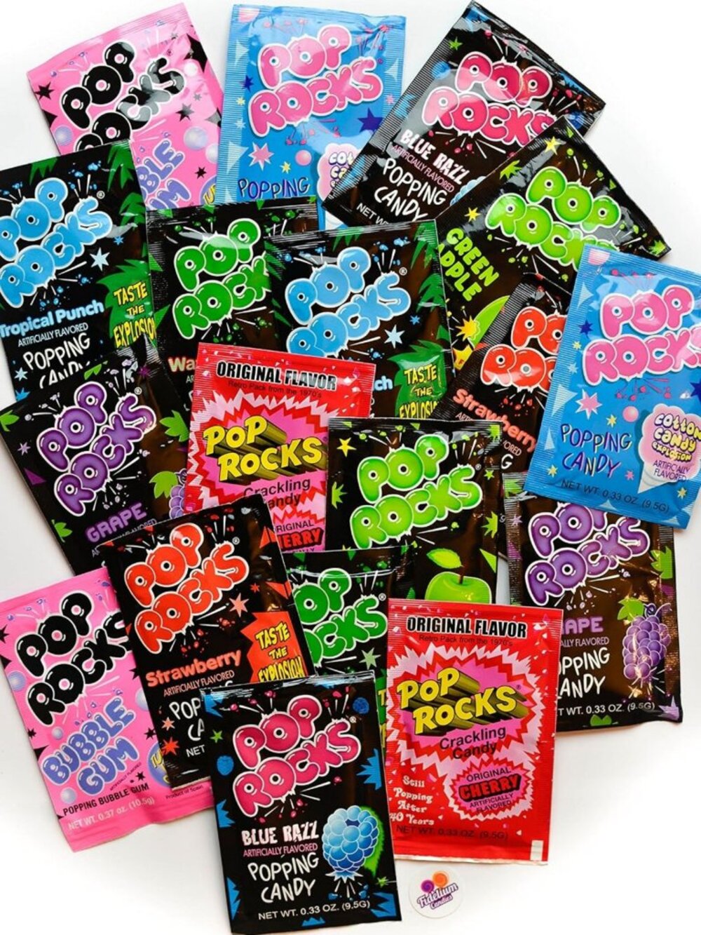 Ultimate 9 Flavor Pop Rocks Candy Assortment - Bulk Pack with Stickers, 18 Total